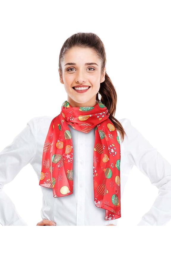 Women's Lightweight Snowflakes Deer Printed Christmas Themed Silk Feeling 13" x 60" Scarf