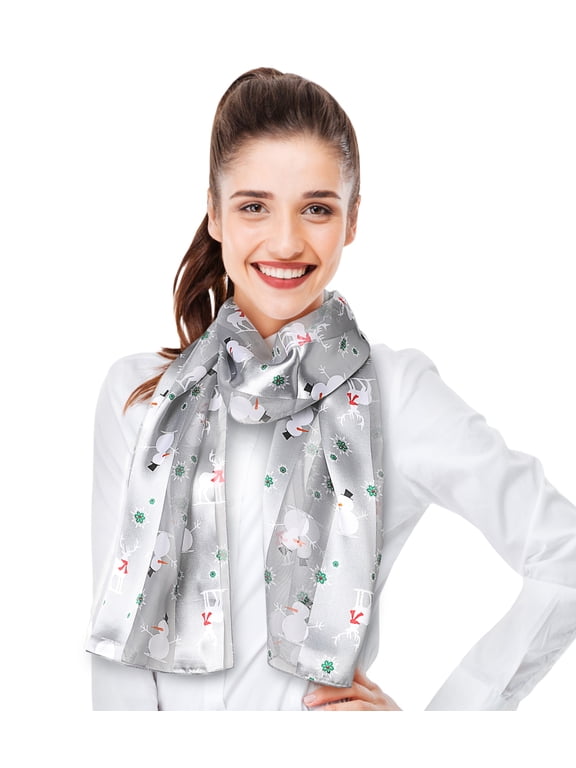 Women's Lightweight Snowman & Deer Christmas Themed Silk Feeling Infinity Loop Scarf