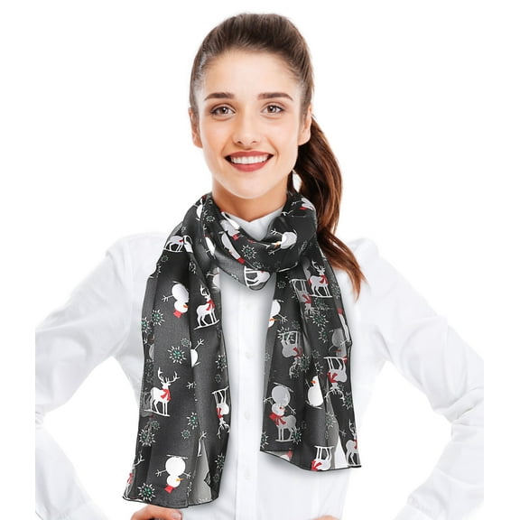 CBC Crown Women's Lightweight Snowman & Deer Christmas Themed Silk Feeling Infinity Loop Scarf