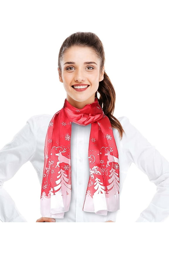 Women's Lightweight Snowy Day Printed Christmas Themed Silk Feeling 13" x 60" Scarf