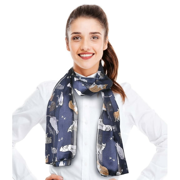CBC Crown Women's Playful Cat Pattern 13" x 60" Silk Feeling Scarf