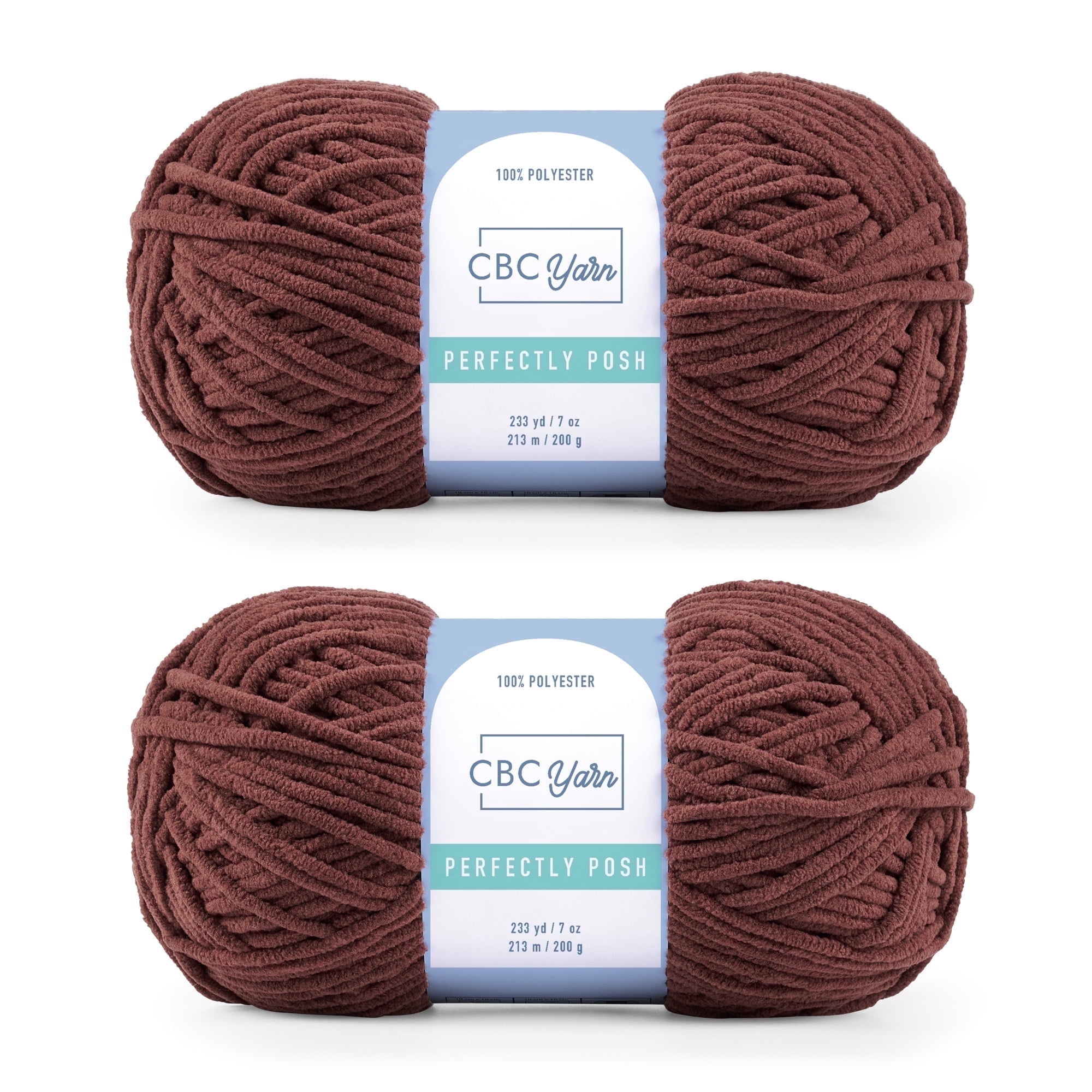 CBC Perfectly Posh Chenille Yarn for Knitting, Crocheting and Amigurumi - 2 Pack (7 oz / 200 g, 233 yards Each Skein), Chocolate Fudge, Gauge 5 Bulky