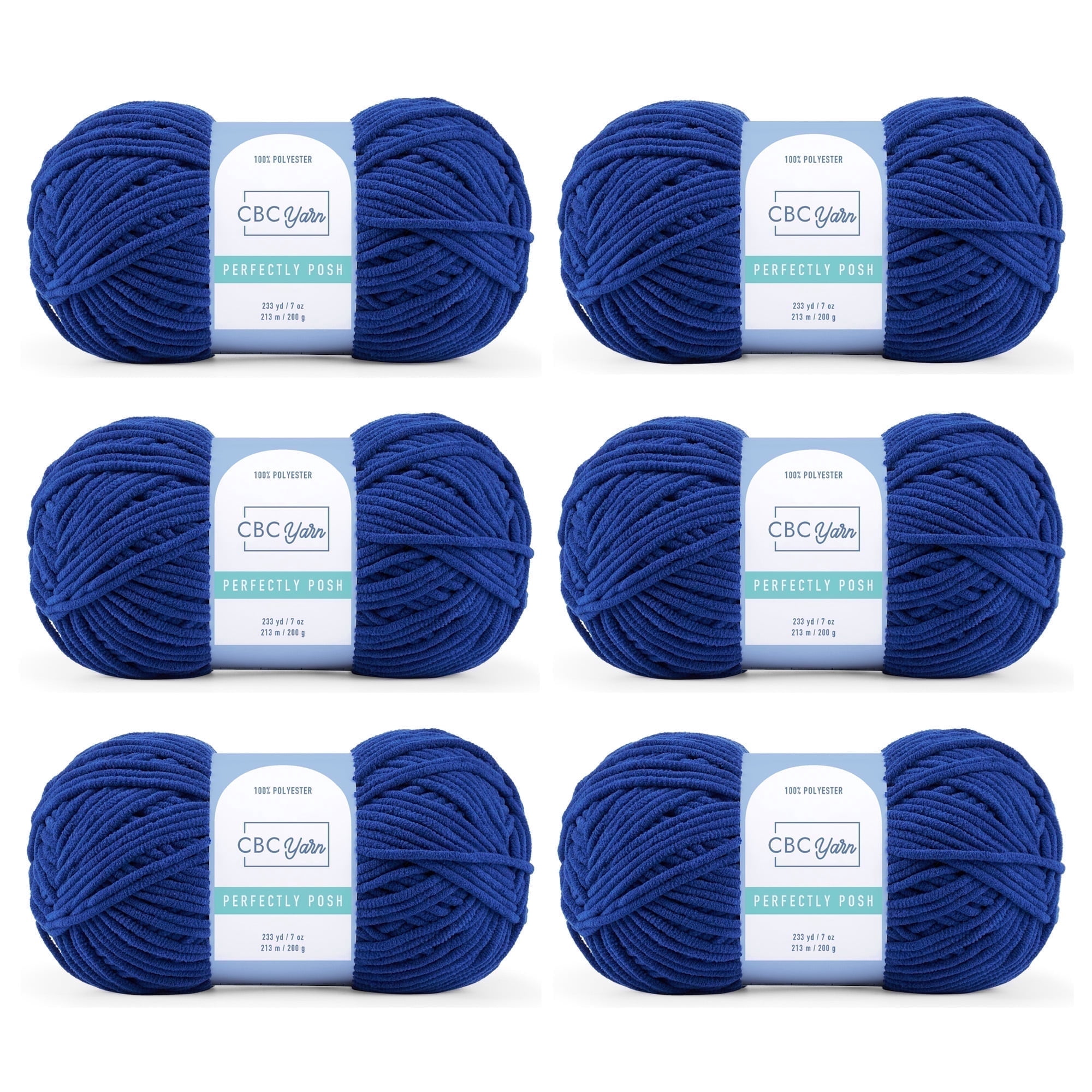 CBC Perfectly Posh Chenille Yarn for Knitting, Crocheting and Amigurumi - 6 Pack (7 oz / 200 g, 233 yards Each Skein), Blueberry, Gauge 5 Bulky