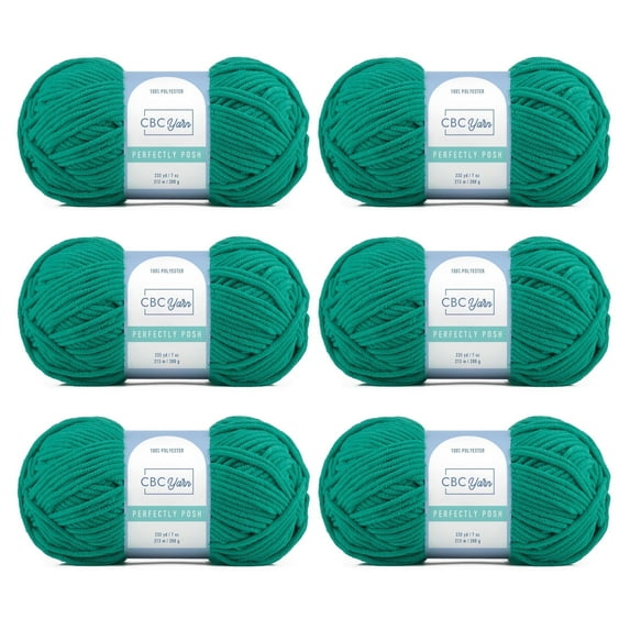 CBC Perfectly Posh Chenille Yarn for Knitting, Crocheting and Amigurumi - 6 Pack (7 oz / 200 g, 233 yards Each Skein), Grass Green, Gauge 5 Bulky