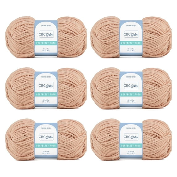 CBC Perfectly Posh Chenille Yarn for Knitting, Crocheting and Amigurumi - 6 Pack (7 oz / 200 g, 233 yards Each Skein), Khaki, Gauge 5 Bulky