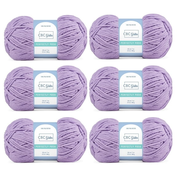 CBC Perfectly Posh Chenille Yarn for Knitting, Crocheting and Amigurumi - 6 Pack (7 oz / 200 g, 233 yards Each Skein), Lavender, Gauge 5 Bulky