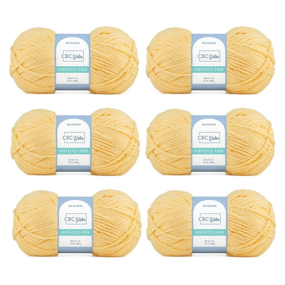 CBC Perfectly Posh Chenille Yarn for Knitting, Crocheting and Amigurumi - 6 Pack (7 oz / 200 g, 233 yards Each Skein), Lemon, Gauge 5 Bulky
