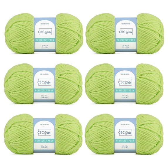 CBC Perfectly Posh Chenille Yarn for Knitting, Crocheting and Amigurumi - 6 Pack (7 oz / 200 g, 233 yards Each Skein), Lime Green, Gauge 5 Bulky