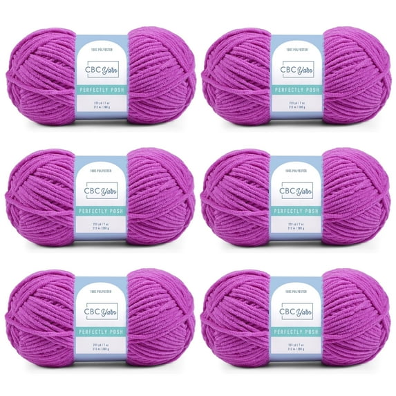 CBC Perfectly Posh Chenille Yarn for Knitting, Crocheting and Amigurumi - 6 Pack (7 oz / 200 g, 233 yards Each Skein), Orchid Pink, Gauge 5 Bulky