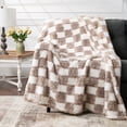 thumbnail image 1 of CBCHome Checkered Chenille Furry Throw Blanket – Soft Plush Cozy Dorm Room Essential, for Sofa and Bed, Graduation Gift for Her and Teens (Taupe Brown, 50"x60"), 1 of 7