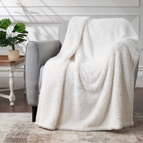 CBCHome Cozy Chenille Sherpa Throw Blanket - Soft, Plush, Fluffy Sofa and Bed Throw, Great Gift for Women, Teens - All Season Home Décor (Off White, 90" x 90")