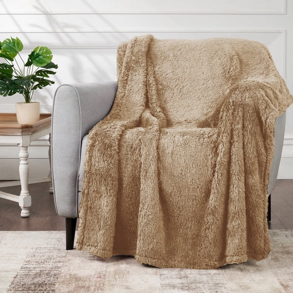 CBCHome Cozy Chenille Sherpa Throw Blanket - Soft, Plush, Fluffy Sofa and Bed Throw, Great Gift for Women, Teens - All Season Home Décor (Humus, 90" x 90")