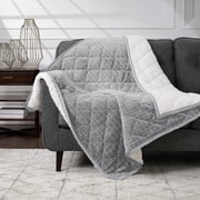 CBCHome Quilted Jacquard Velvet Plush Throw Blanket - Super Soft, Cozy, Sherpa Throw for Couch, Cute Gifts for Women Light Gray, 50" x60"