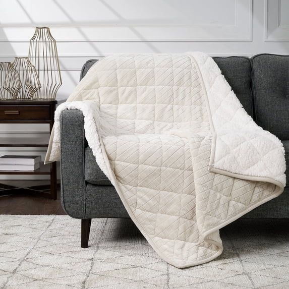 CBCHome Quilted Jacquard Velvet Plush Throw Blanket - Super Soft, Cozy, Sherpa Throw for Couch, Cute Gifts for Women (Sand, 50" x60")