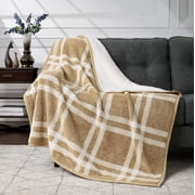 CBCHome Reversible Soft Sherpa Throw Blanket - Cute and Cozy Thick Throw for Couch, Warm Gifts for Women (Tan Plaid, 50" x60")