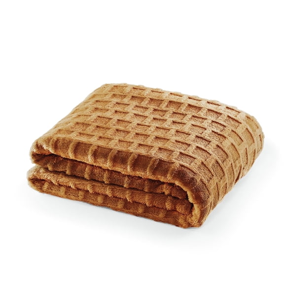 CBCHome Velvet Plush Jacquard Tile Throw Blanket for Couch - Buttery Soft, Cozy Throw, Cute Gifts for Women (Amber Gold, 50" x 60")