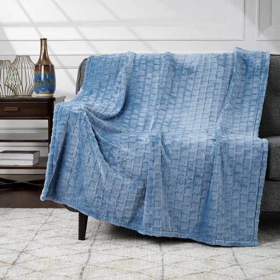 CBCHome Velvet Plush Jacquard Tile Throw Blanket for Couch - Buttery Soft, Cozy Throw, Cute Gifts for Women (Ashley Blue, 50" x 60")