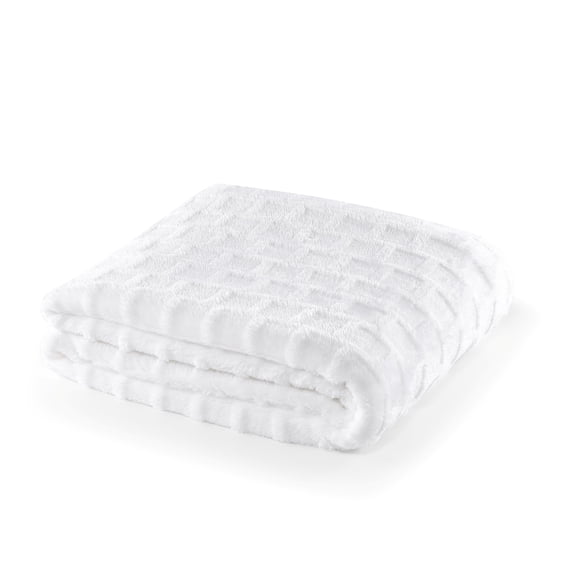 CBCHome Velvet Plush Jacquard Tile Throw Blanket for Couch - Buttery Soft, Cozy Throw, Cute Gifts for Women (Bright White, 50" x 60")