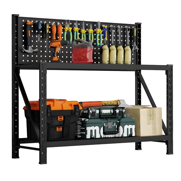 CBCNWR 48"W Metal Workbench with Pegboard,Heavy-Duty Work Bench with Adjustable Shelves,2000 LBS Work Table with Storage for Garage,Studio,Black