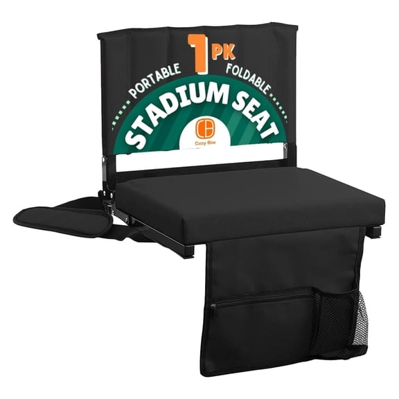 CBCOZY Box Padded Cushion Foldable Stadium Seat Chairs with Shoulder Strap, Built-in Cup Holder One Chair Black