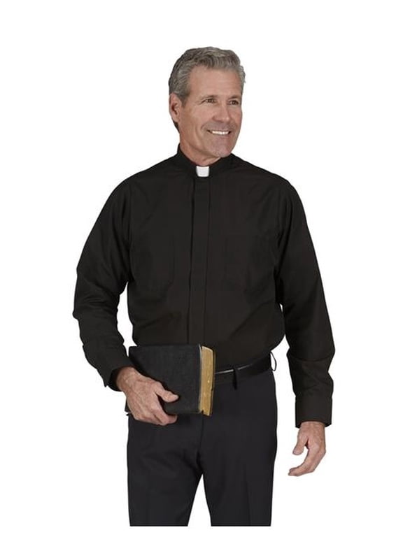 234BLK16-3435 Mens Long Sleeve Clergy Shirt with Tab Collar, Black - 16 x 34-35 in.