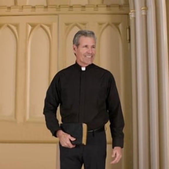 CBCS 234BLK1653435 Mens Long Sleeve Clergy Shirt with Tab Collar, Black - 16.5 x 34-35 in.