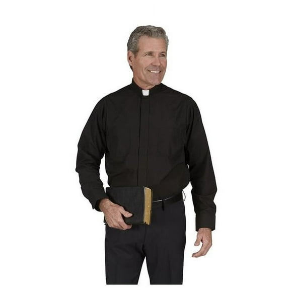 CBCS 234BLK1853637 Mens Long Sleeve Clergy Shirt with Tab Collar, Black - 18.5 x 36-37 in.