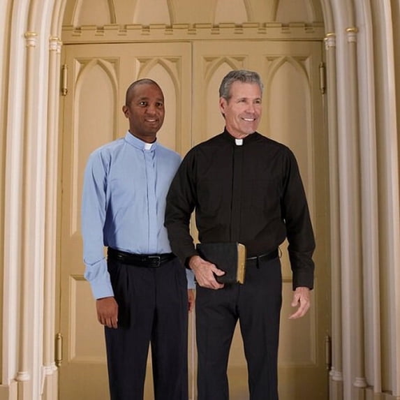 CBCS Mens Long Sleeve Clergy Shirt with Tab Collar, Gray - 19.5 x 36-37 in.