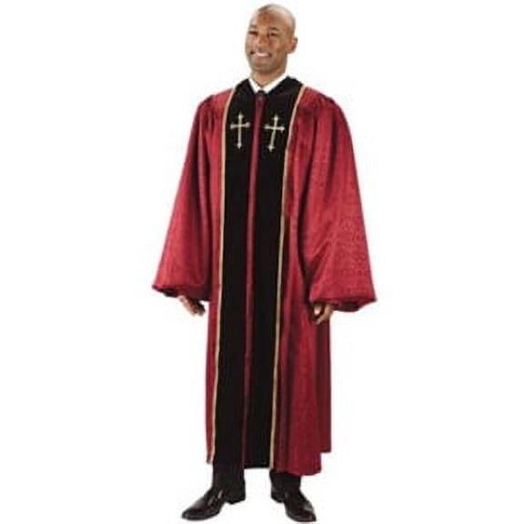 Burgundy Jacquard Pulpit Robe With Embroidered Gold Crosses, 53