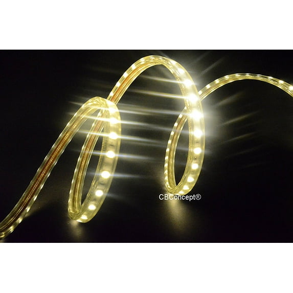 CBConcept UL Listed, 16.4 Feet,Super Bright 4500 Lumen, 3000K Warm White, Dimmable, 110-120V AC Flexible Flat LED Strip Rope Light, 300 Units 5050 SMD LEDs, Indoor/Outdoor Use, [Ready to use]