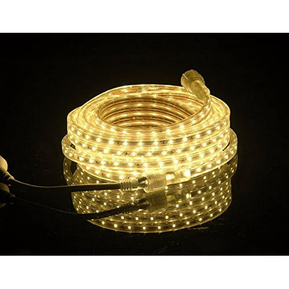 CBConcept UL Listed, 20 Feet, 2100 Lumen, 3000K Warm White, Dimmable, 110-120V AC Flexible Flat LED Strip Rope Light, 360 Units 3528 SMD LEDs, Indoor Outdoor Use, Accessories Included, Ready to u
