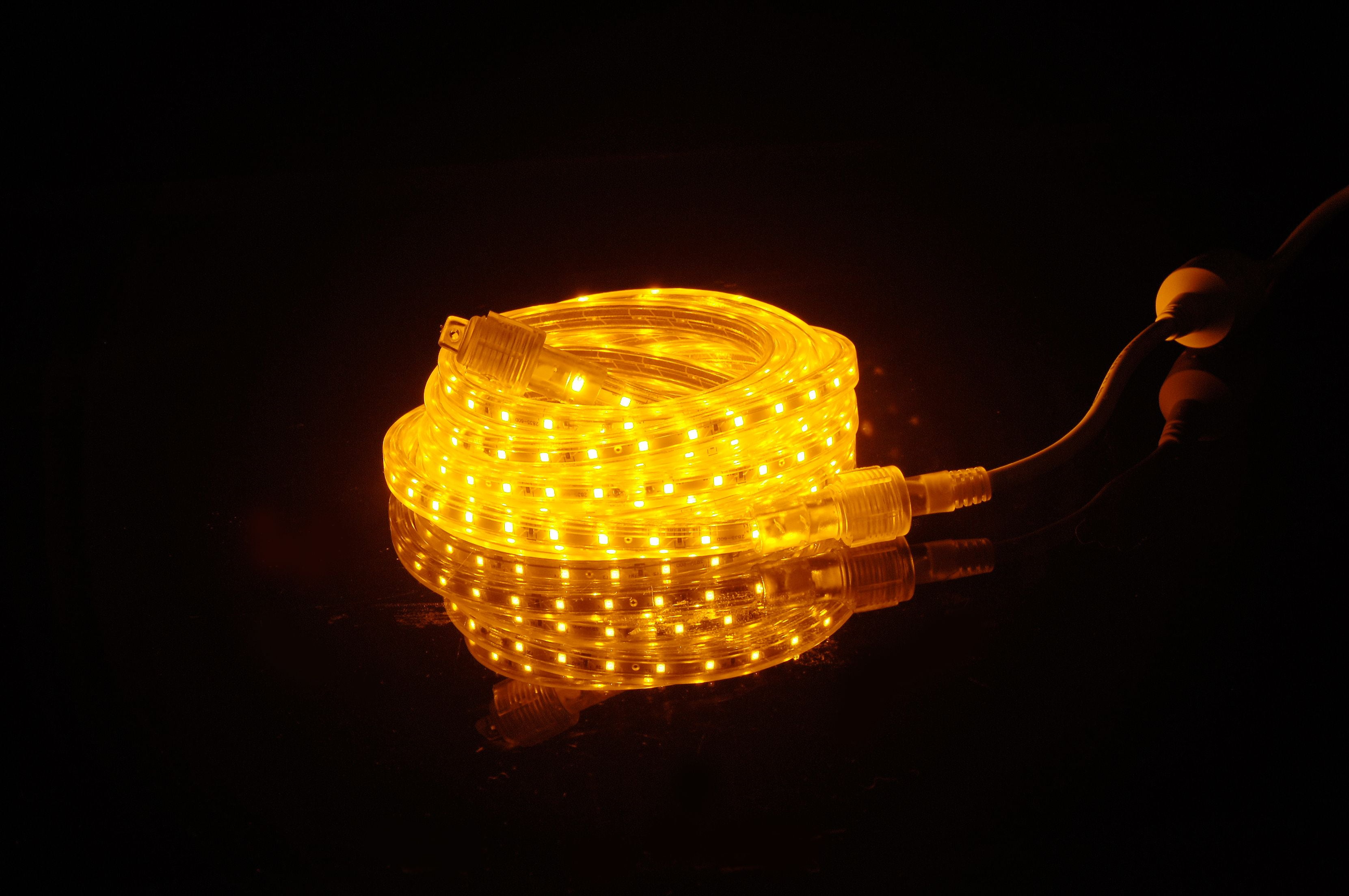 CBConcept UL Listed, 40 Feet, 4300 Lumen, Yellow, Dimmable, 110-120V AC Flexible Flat LED Strip Rope Light, 720 Units 3528 SMD LEDs, Indoor/Outdoor Use, Accessories Included, [Ready to use]