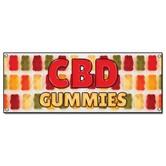 CBD Gummies | 18" X 48" Banner | Heavy Duty 13oz. Outdoor Vinyl Single Sided With Grommets | Made in The USA