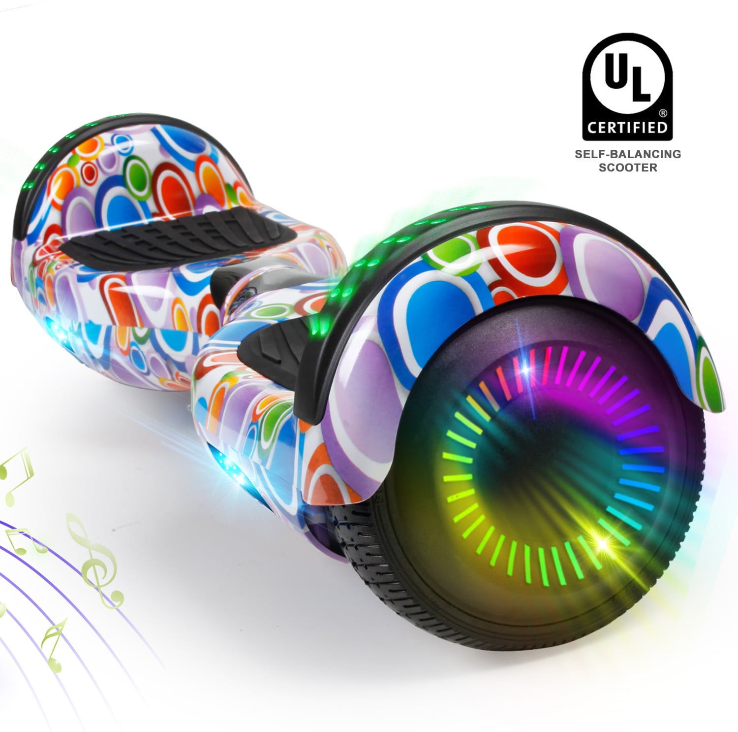 CBD Hoverboard 200 Lbs. Max Weight 9 Mph Max Speed Self Balancing Hoverboard 6.5 with Bluetooth and LED Lights Electric Scooter for Adult Kids Gift Colorful Circles Walmart