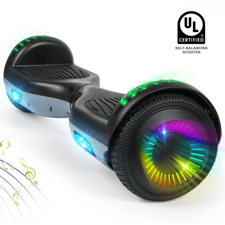 CBD Hoverboard Two Wheel Self Balancing Scooter 6.5 with Bluetooth Speaker and LED Lights Electric Scooter for Adult Kids Gift Black and Gray