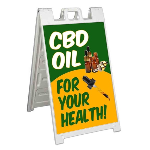 CBD Oil For Your Health (24" X 36") Standard A-Frame Signicade, Includes Decal Applied To Stand