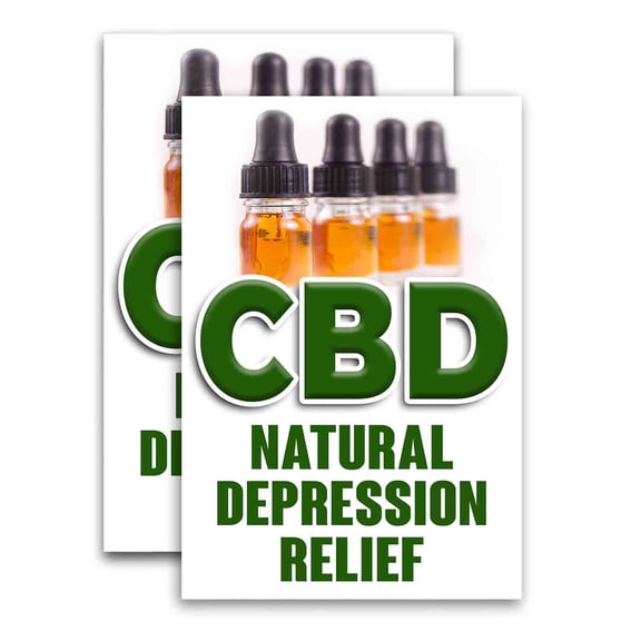 CBD Oil Natural Depression Relief (24" X 36") Vinyl Decal Only (Pack of 2) |Sign|Sticker|Poster