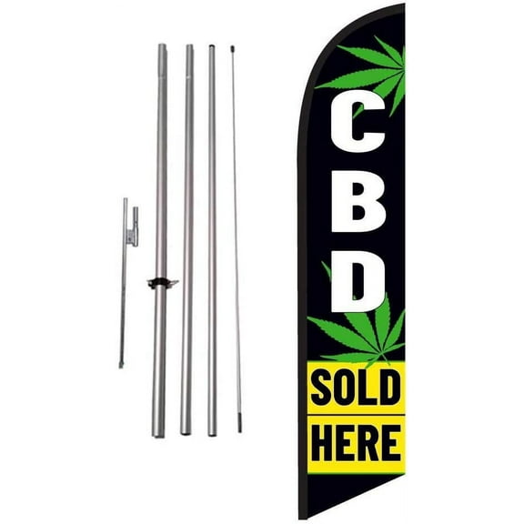 CBD Sold Here Advertising Feather Banner Swooper Flag Sign with 15 Foot Flag Pole Kit and Ground Stake