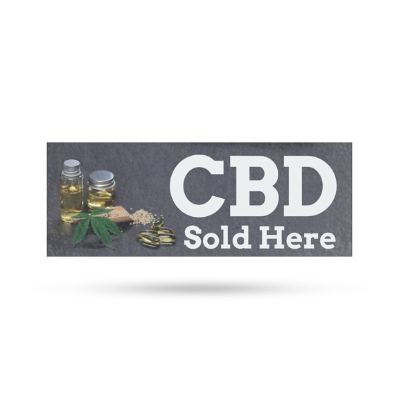 CBD Sold Here Vinyl Decal 12 Inch x 5 Inch Weatherproof Heavy-Duty Adhesive Backing | Herbal Remedies, Stress Relief, Natural Wellness | Made in USA