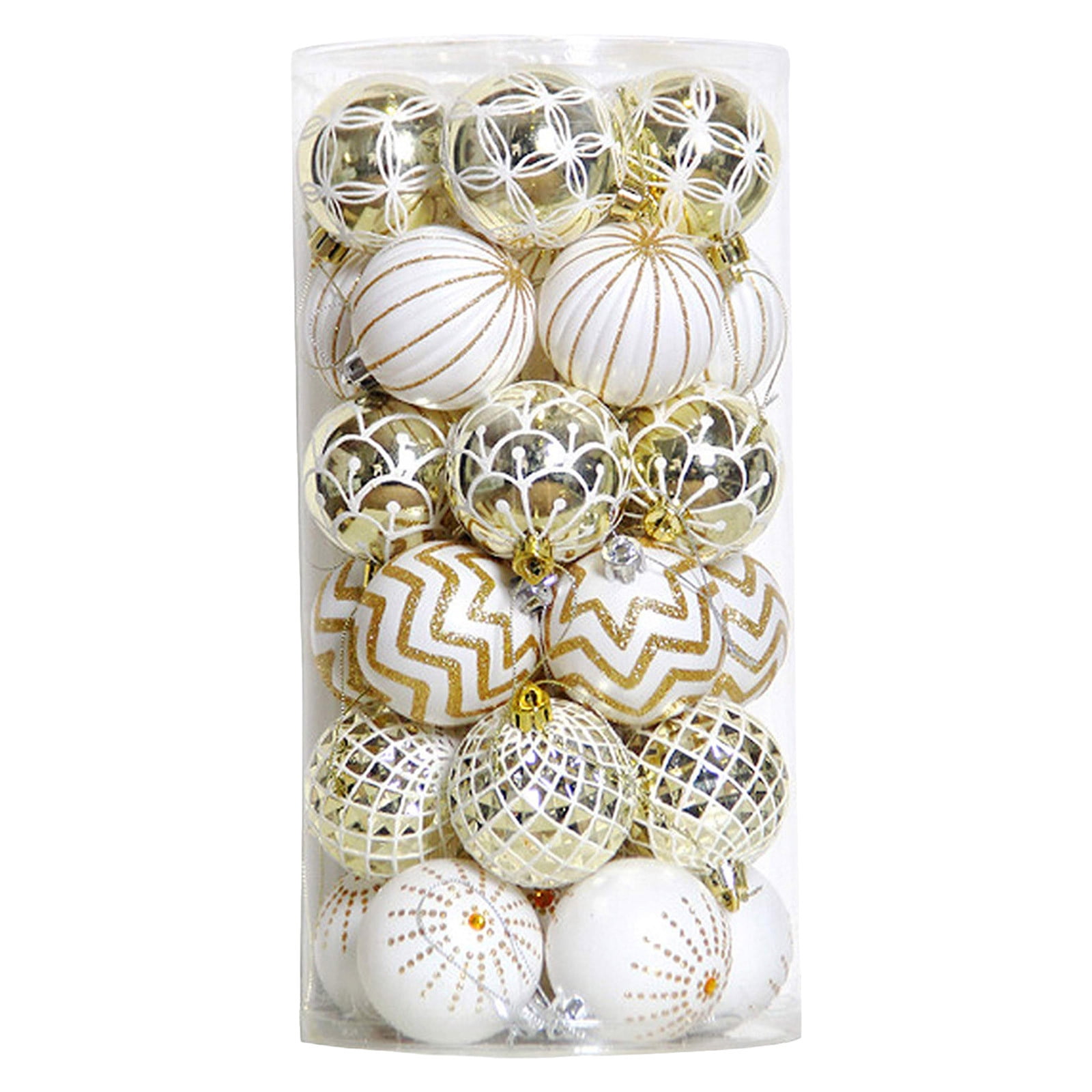 Elegant Gold and White Shatterproof Plastic Christmas Ornaments Set, 2.36 Inches, 30 Pieces