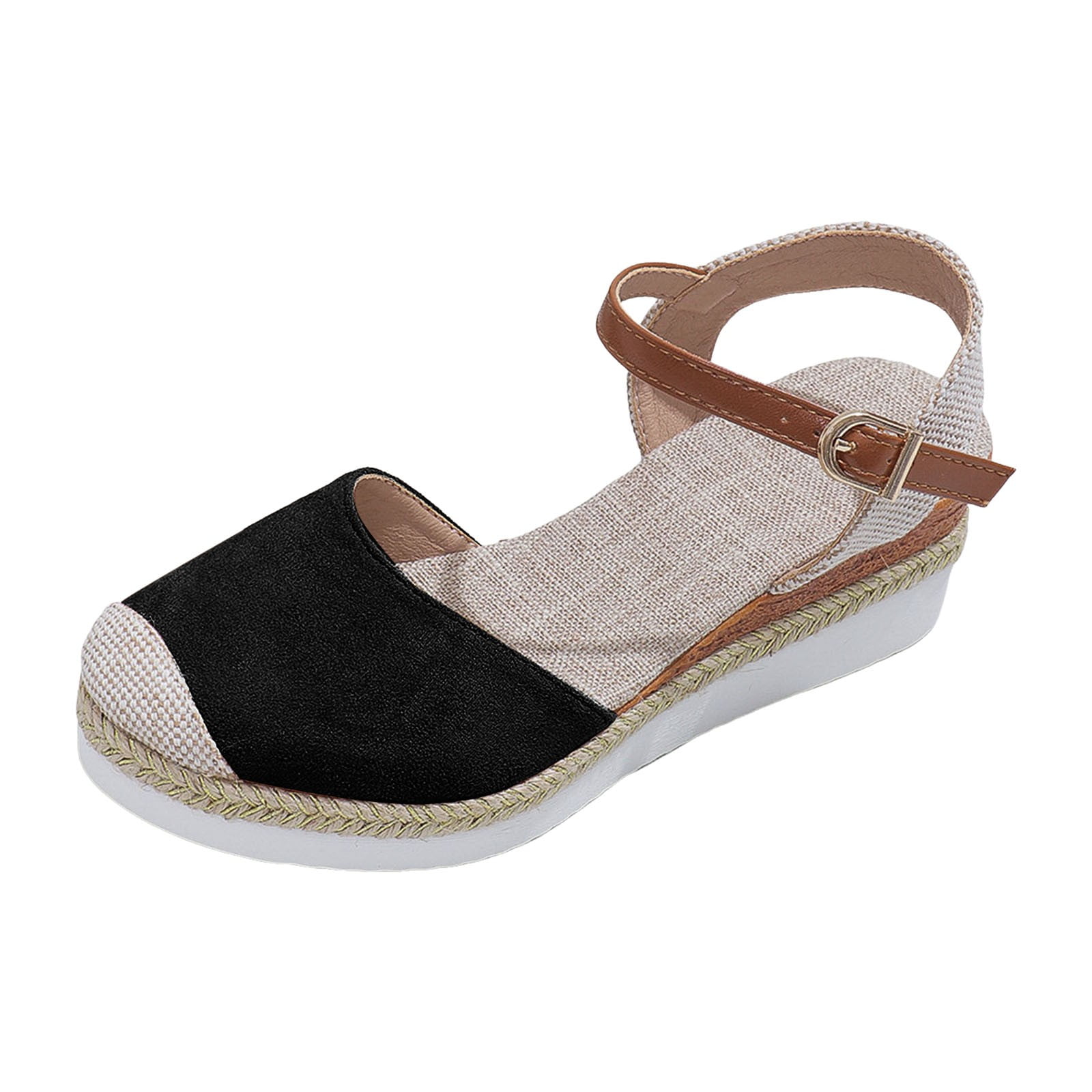 Grey Suede Wedge Ankle Strap Closed Toe Sandals