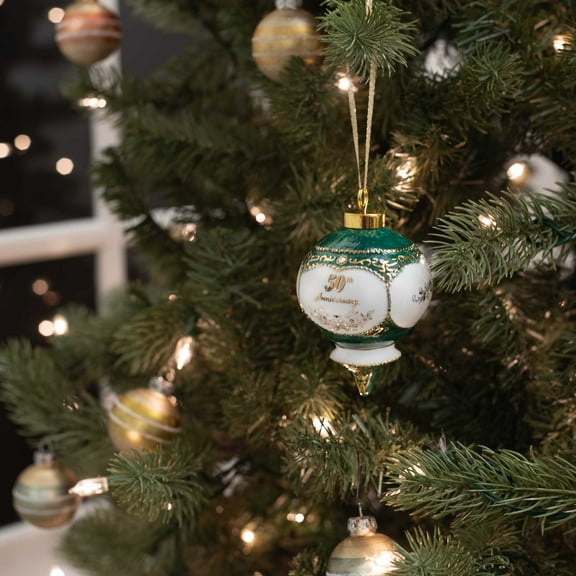 CBE Happy 50th Wedding Anniversary Jewel Victorian Green 4.5 Inch Ball Hanging Ornament