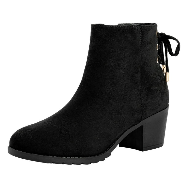 CBGELRT Black Boots for Women Fashion Strappy Side Zipper Ankle