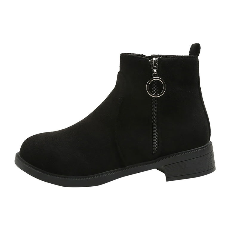 CBGELRT Black Chelsea Boots for Women British Fashion Suede Flock