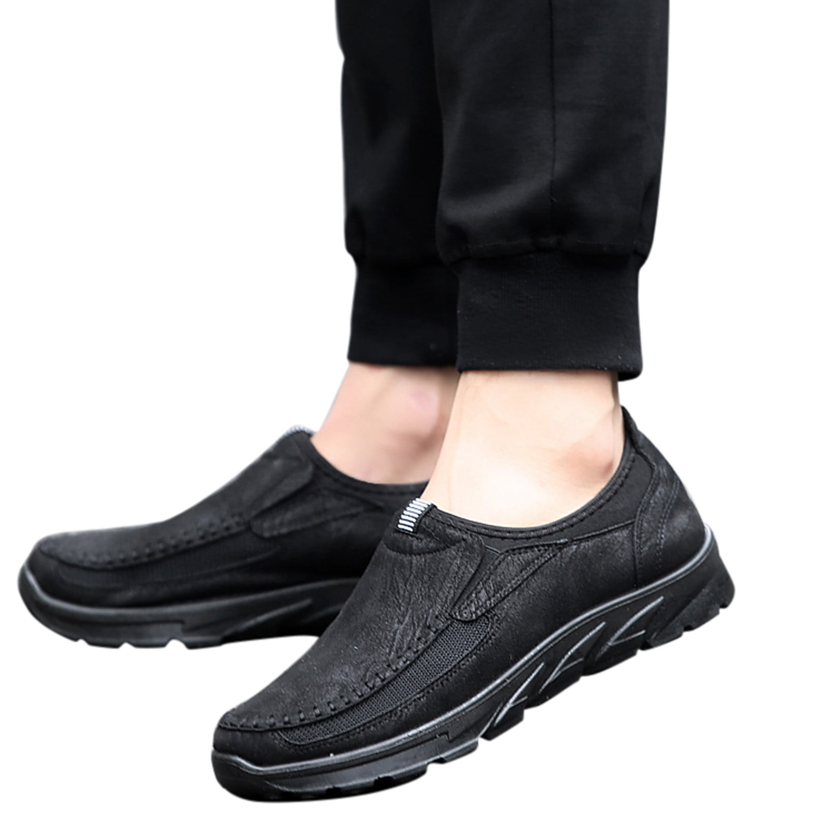 CBGELRT Black Sneakers for Men Wide Width Size 11 Slip on Casual Sneakers Breathable Works Walking Running Shoes Anti-Slip Sports Shoes Black Size 43