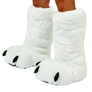 CBGELRT Bootie Slippers for Women Ultra High Top Cartoon Bear Cute Plush Slipper Home Indoor Floor Warm Shoes Cotton Slides White Size M