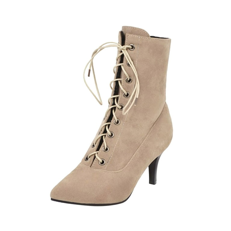 CBGELRT Boots for Women British Style Suede Pointed Lace up Thin