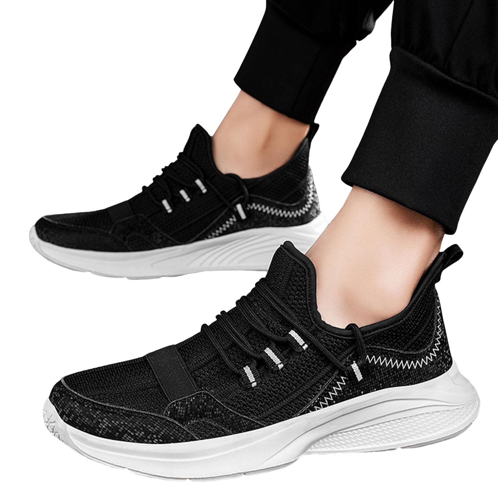 CBGELRT Casual Sneakers for Men Anti-Slip Breathable Lightweight Couple Walking Shoes Lace up Mesh Jogger Sneakers Running Tennis Shoes Black Size 40