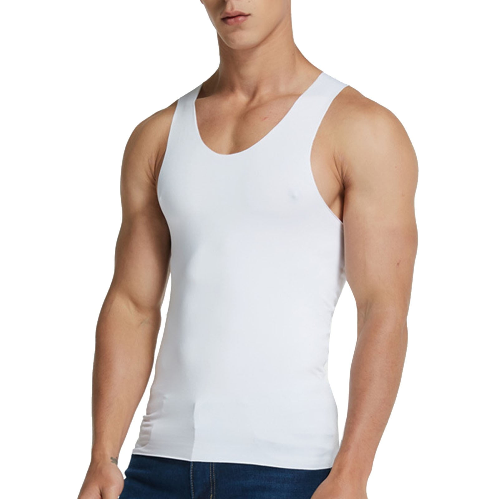 CBGELRT Casual Sport Gym T-Shirts Men's Ice Silk Vest Fitness Wide Shoulder  Running Sports Seamless Quick Drying Inside and Outside Wear Summer Youth.