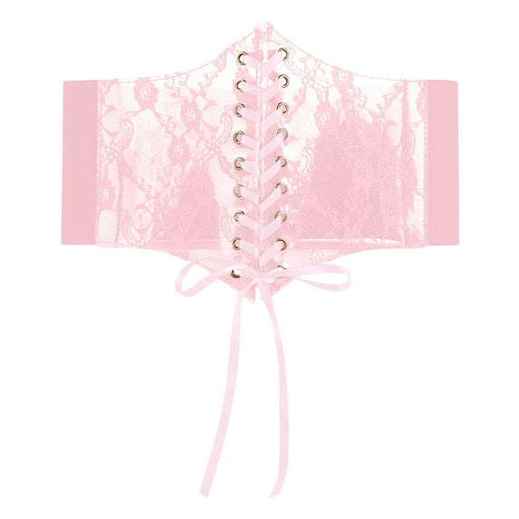 CBGELRT Darkness Belt for Women Vintage Floral Lace Wide Waistband for Dress Blouse Lace Up Cinch Waist Elastic Belts, Pink